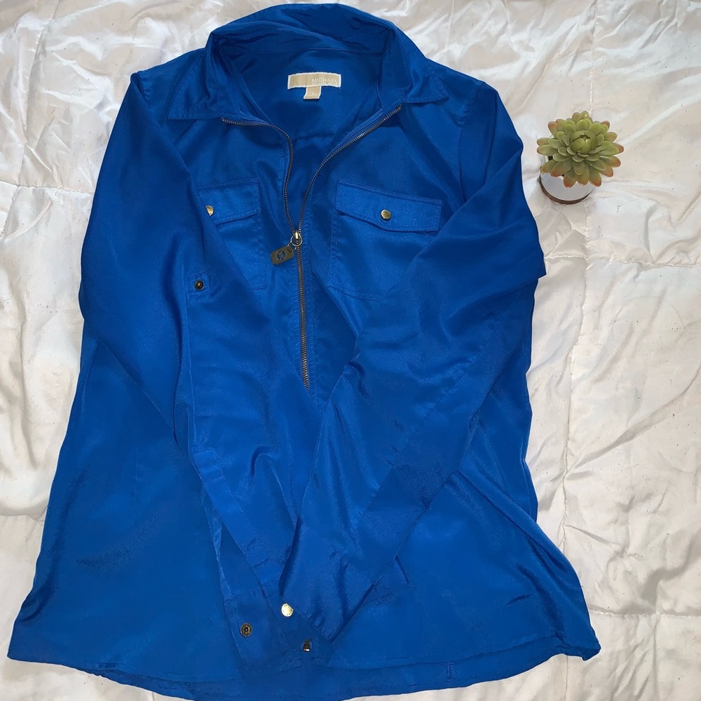 Michael Kors Blue Zip Up Shirt (Long Sleeve)